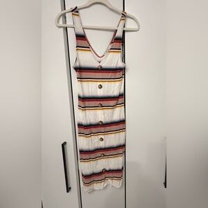 Ribbed striped preppy dress in Pink, Mustard & Black